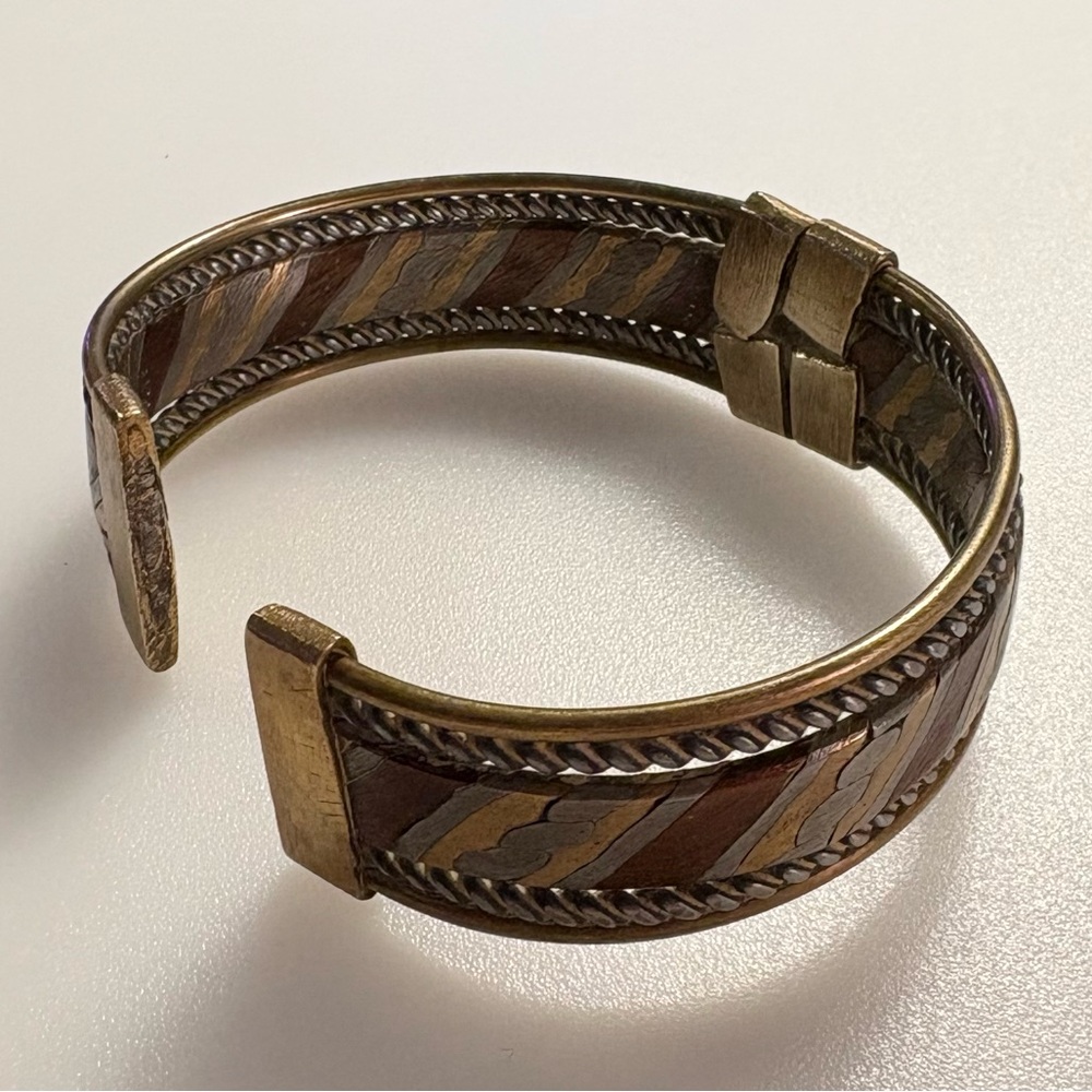 Vintage Mixed Metal Bohemian Copper Brass Silver Tone Cuff Bracelet Bangle - Picture 6 of 16